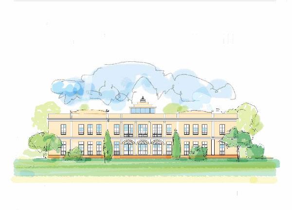 13Maharishi-School-elevation-west.jpg - Rendering of the Maharishi School from the west. 