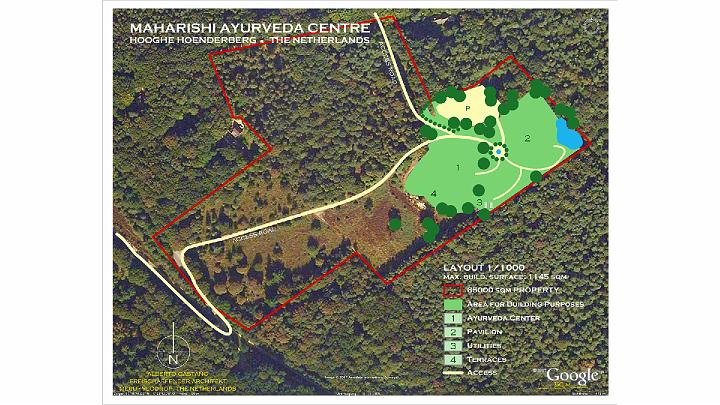 Holland01.jpg - This slide show the layout of the buildings for the new�Maharishi Ayur-Veda�Health Centre in the eastern part of Holland, nestled in a beautiful nature reserve.�Dr Paul Gelderloos, National Director of Holland for the�Global Country of World Peace said that the Centre will look out over the Maas river for about 5 kilometres.