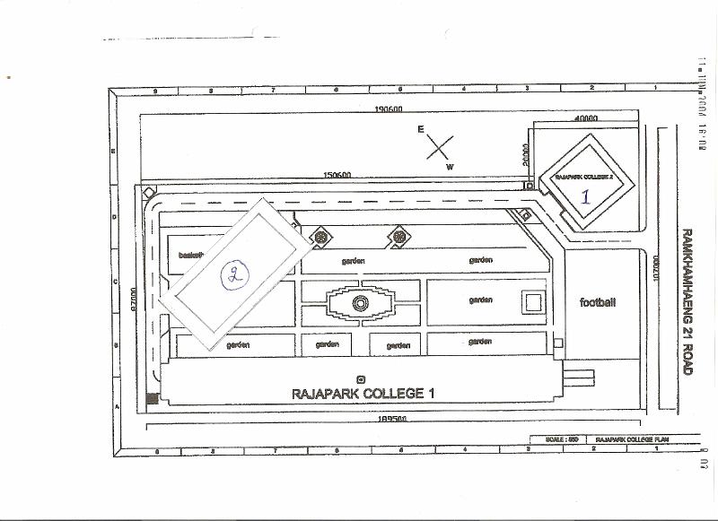 Slide2.jpg - The layout of buildings at Raja Park College in Thailand shows two large, five and six storey buildings facing east. These buildingss have been designed according to the principles of Maharishi Vedic Architecture.