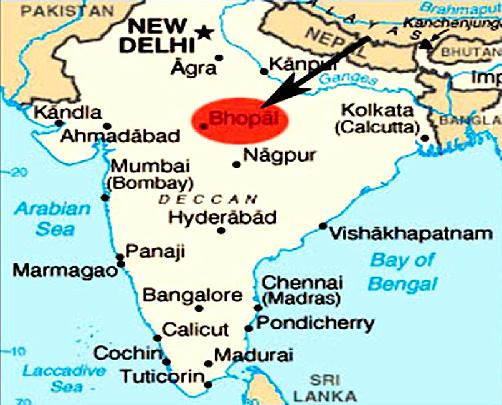 20.jpg - Map showing the location of Bhopal in North Central India.