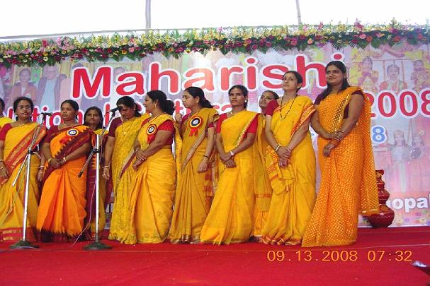 66.jpg - Maharishi Vidya Mandir teachers on stage at the Maharishi Vidya Mandir National Cultural Meet at MCEE Bhopal, India.