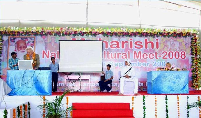 69.jpg - A student subject on stage to practise Transcendental Meditation for live EEG demonstration during the Maharishi Vidya Mandir National Cultural Meet in Maharishi Centre for Educational Excellence, Bhopal, India.