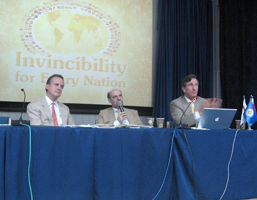 38lectureCypress.jpg - April 2009In Nicosia, Cypress, Raja Paul Potter, with the National Director for the Global Country of World Peace in Cypress and Dr Ashley Deans, presented the formula to creating national invincibility in any country.