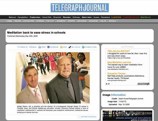 33NB.jpg - National press coverage of the Consciousness-Based Education tour across Canada was picked up from the Telegraph-Journal of Saint John, New Brunswick.