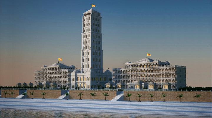 Slide12.jpg - The grand twelve-story Maharishi Tower of Invincibility will serve as a lighthouse of Invincibility for every nation, and a perpetual memorial to the over fifty years of unprecedented achievements of His Holiness Maharishi Mahesh Yogi in creating the unshakeable foundation for an invincible world.