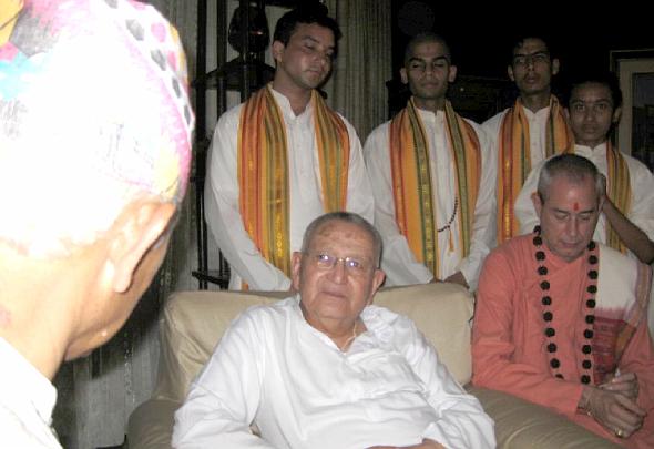 GFC_August_2009.013.jpg - The Janaskli Party leader enjoys his blessings by Nepal?s Maharishi Vedic Pandits.