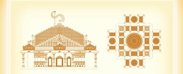 SamadhiMandirPlans.tiff - A building, to be called the 'Maharishi Samadhi Smarak', located at the place of Maharishi's memorial ceremonies in 2008, will have perfect Vastu orientation. The outside will be constructed of beautifully carved and ornamented stone, and the interior will contain pure white marble pillars, ceiling, and central dome.