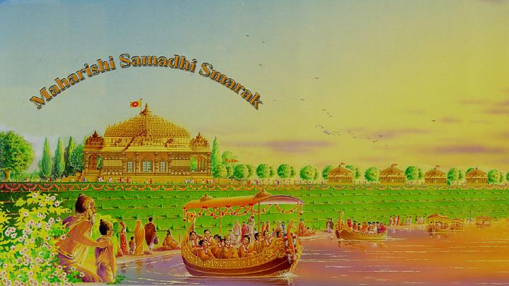 Slide05.jpg - Artistic representation of the Maharishi Samadhi Smarak, a memorial of Total Knowledge, celebrating the eternal Vedic wisdom of His Holiness Maharishi Mahesh Yogi.