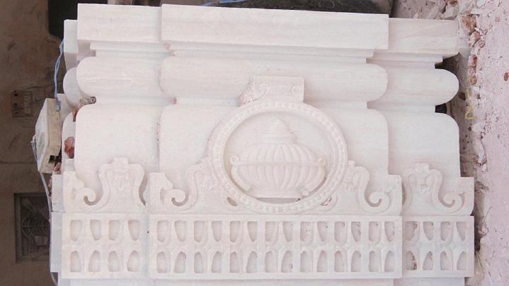 Slide18.jpg - The first level of construction consists of the Samadi Smarak's inner structure?floor, pillars, and ceilings?to be composed of pure white Makrana marble. This marble must be obtained in bulk from mines, so as to secure the highest quality grain for carving.