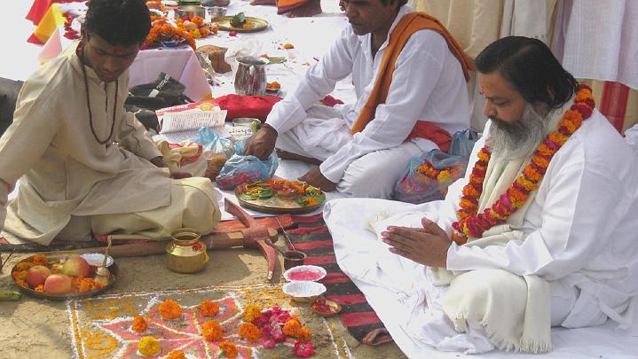 Slide39.jpg - An auspicious ceremony was performed to launch construction and to undo the intention of the previous building: the original Ved Mandir or tallest building in India. The ceremony was overseen by Dr Varma, Director-General of the Global Capital of World Peace at the Brahma-Sthan [geographical centre] of India, Chairman of the 160 Maharishi Vidya Mandir Schools Group, and President of Maharishi Institutes of Management and Information Technology, in India.