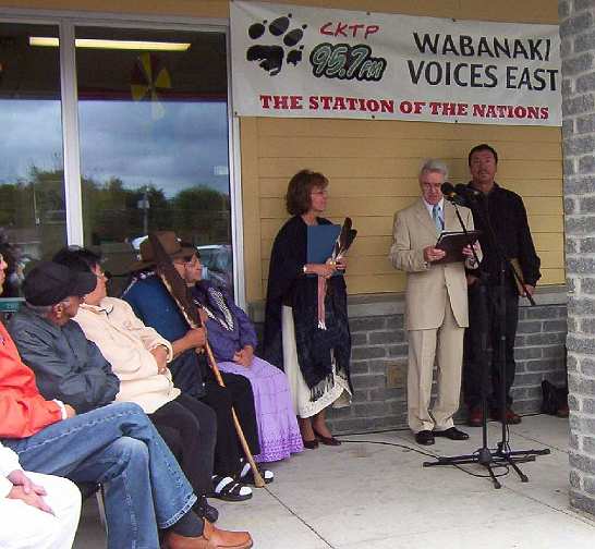 054-Christopher-w-Tim-paul-and-Shelley-Francis--Radio-Station.jpg - Dr Chris Collrin, spoke at an outdoor conference in New Brunswick, and explained the benefits of Maharishi?s Programmes and  how they are the subject of many studies and papers in First Nations health programmes.