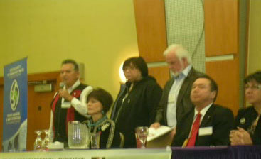 First-Nations-Leaders.jpg - During the symposium, Stolcel and Cosinye, of the Wsanec Nation, gave a traditional honouring recitation, appreciated by Marie Frawley-Henry, Regional Chief Augustine, Tim Paul, and Kathleen McHugh.