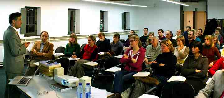 01-Leuven-1.jpg - In Leuven, Dr Ashley Deans, a long-time expert in the field of Consciousness-Based Education (CBE), launched his tour of Belgium with a presentation to educators and students at the country?s largest university. Dr Deans is the author of A Record of Excellence, a book about Maharishi Schools, and the executive director of the Maharishi School of the Age of Enlightenment, Fairfield, IA, USA.