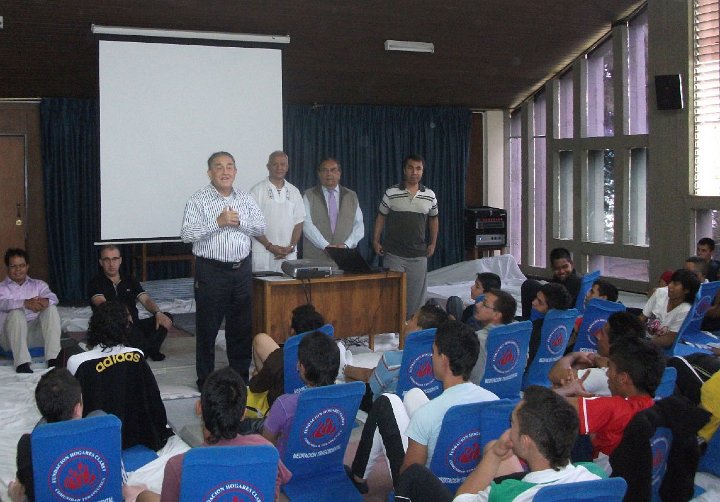 40_Columbia.jpg - 7 August 2012Father Gabriel Mejia, speaks to students. He is the founder of Hogares Claret, a network of rehabilitation centres in Colombia, and traveled to treatment facilities around the world, observing many different therapeutic methods before realilzing that adding Maharishi's technologies to the treatment plan was highly effective in the students' rehabilitation.