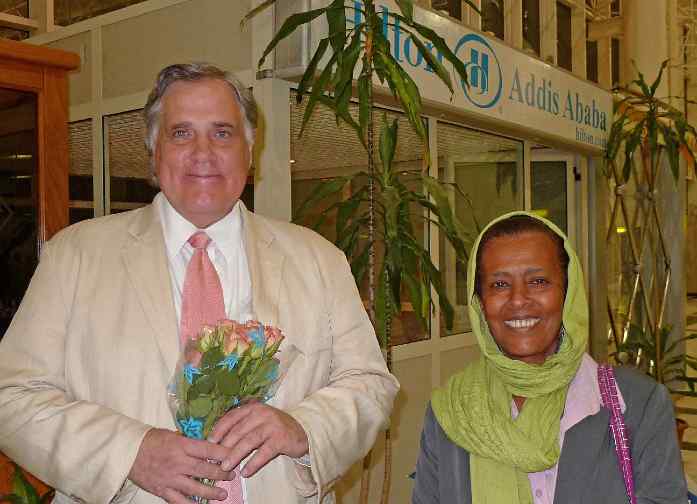 Ethiopia-007.jpg - Dr Morris is welcomed in Ethiopia by Kibre Dawit, National Director of the Transcendental Meditation organization for Ethiopia and Maharishi University of Management graduate, who has been teaching the TM Programme for 40 years.