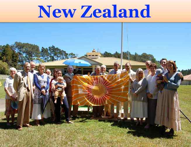 NewZealand.jpg - New Zealand: 'On a wonderful spring day in New Zealand our movement family played Rastra Gita (a sample recitation of the four main branches of the Vedas), performed Guru Puja, signed documents, and raised the flag of the Global Counry of World Peace.'