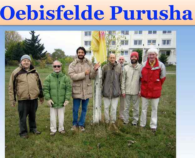 OebisfeldeTHP.jpg - Netherlands: Members of the single men's international group, Thousand Headed Purusha, raise the Flag of Invincibility in Oebisfelde.