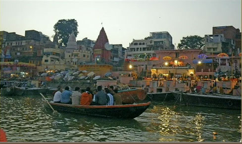 Varanasi.jpg - After visiting the Brahmasthan and Bhopal the delegates traveled to Varanasi and paid homage at a memorial shrine devoted to Maharishi Mahesh Yogi and enjoyed a sunset boat ride on the Ganges.