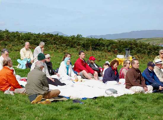11-group-meditating.jpg - Taking time out for Transcendental Meditation on the Maharishi Island of World Peace. 'The feeling on the Island is very sublime,' filled with 'peace and tranquility', Raja Stanley commented.