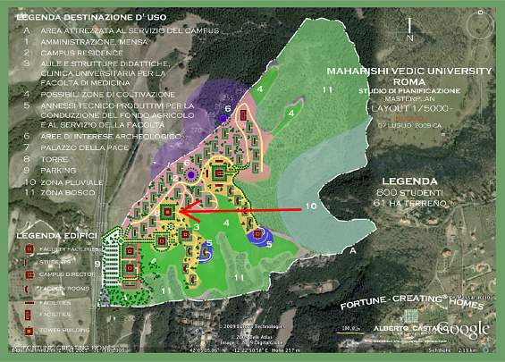Graphic02.jpg - Arrow indicates where the Maharishi Tower of Invincibility will be located on the campus of Maharishi Vedic University in Rome.