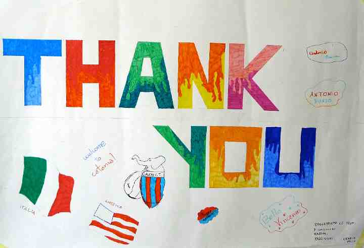 Italy-158.jpg - Students made a large poster to thank Dr Morris and Dr Moriano for their visit to the middle school in Catania.