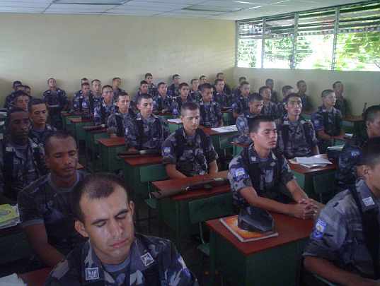 01.jpg - Meditating military students in Latin America. ?If two to three per cent of the military joined Prevention Wings, they would create an alliance with Natural Law, thereby bringing national invincibility,? Maharishi said.