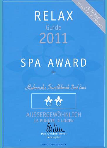 Award,-Bad-Ems.jpg - THe Maharishi Ayurveda Health Centre in Bad Ems, Germany won the 2011 award for an ideal spa.