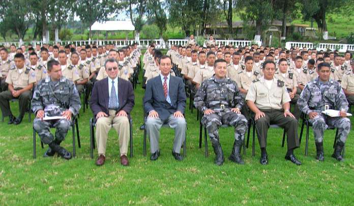 3-LatinAmMIl.jpg - Two Teachers of Transcendental Meditation in front row practise Transcendental Meditation with commanding officers and soldiers. Initial evaluation showed that the soldiers are overwhelmingly satisfied with their practice. They are meditating together in the group twice a day as part of their activities.