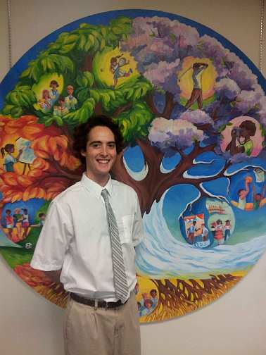 22.jpg - Senior class member Laser Nite, a National Merit Scholar, stands before his art work. Laser is currently attending Massachesetts Institute of Technology.
