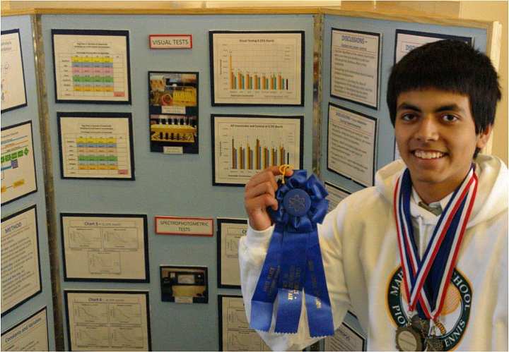 MSAEawards.jpg - Atreya Dey holds his award for Iowa winner of the Stockholm Junior Water Prize (a water-related science competition held annually in Sweden). Atreya has won many awards in science competitions and is now on full scholarship at a Pennsylvania university.
