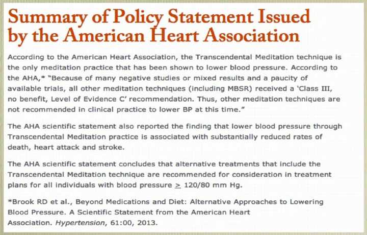 28_Bevan.jpg - A summary of policy statement issued by the American Heart Association stating that, ?Transcendental Meditation is the only meditation practice that has been shown to lower blood pressure,? will go out to half a million doctors. The statement also reported the finding that lower blood pressure through Transcendental Meditation is associated with substantially reduced rates of death, heart attack and stroke.