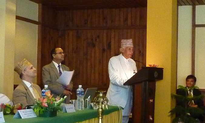 05.jpg - At the agriculture conference, Dr Deepak Baskota, National Director of Nepal, and renowned politician and former minister in the government, introduced the inaugural Vedic recitation by the Nepali Maharishi Vedic Pandits.