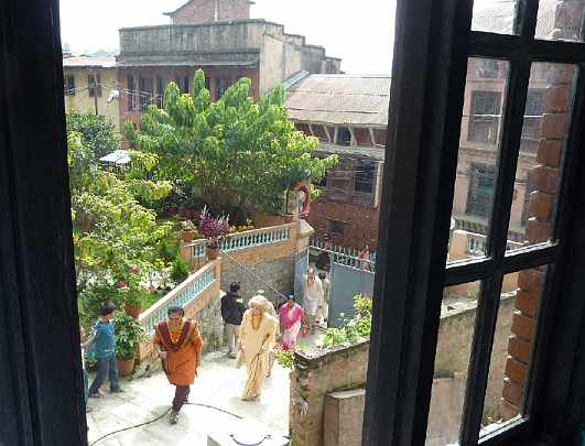22b.jpg - View through window of Maharishi Invincibility Centre, which is a short walk from the temple. The newly renovated Centre in central Kathmandu is perfectly oriented according to Vastu principles of Vedic Architecture.