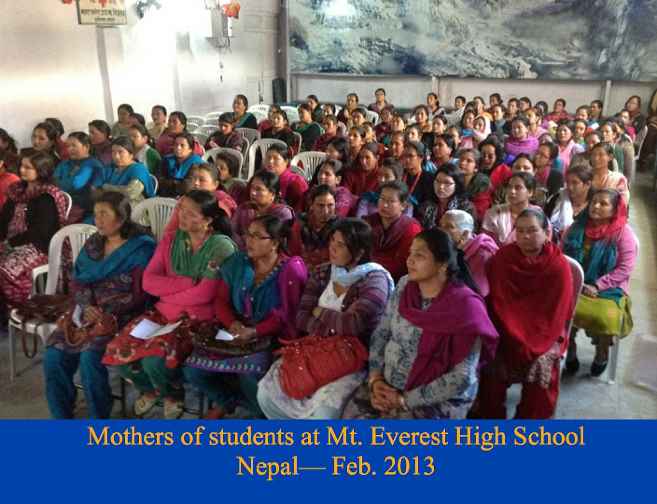 018.jpg - Mothers of students at a high school in Nepal met with Dr Leslee Goldstein. Ms Goldstein, a doctoral candidate in Maharishi Vedic Science at Maharishi University of Management, is looking at the before and after effects of the practise of Transcendental Meditation on several important issues mothers are faced with.