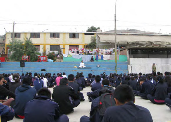 Peru_03.jpg - Comunidad de Ninos students listen in a orderly manner to a teacher of Transcendental Meditation.