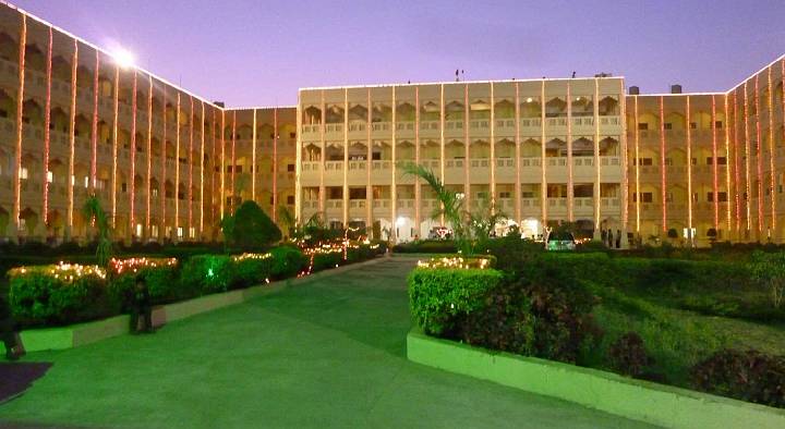 Slide11.jpg - An evening shot of the recently inaugurated state of the art Maharishi Vedic Health Centre in Bhopal, India, a building designed to accommodate Indians as well as internationals. The centre offers Maharishi Ayurveda consultations, treatments, and knowledge programmes.