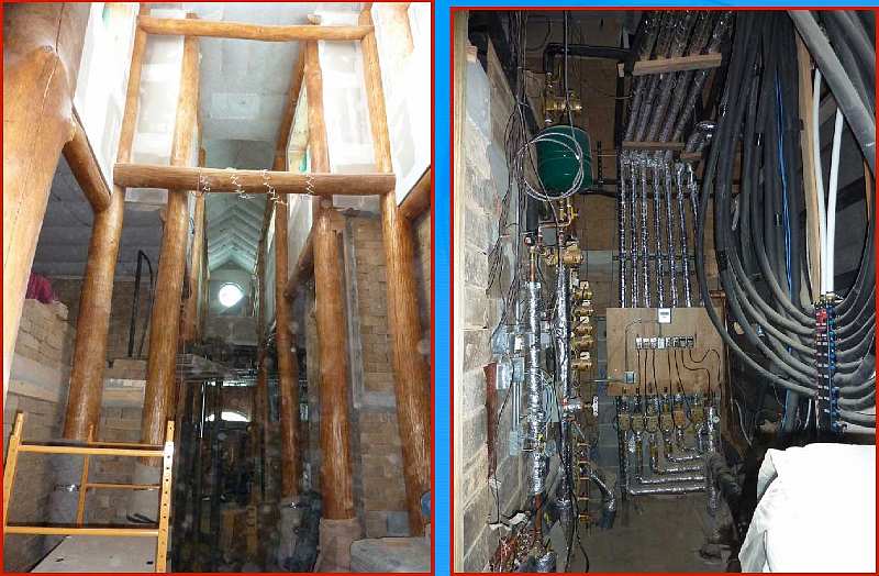 Slide26.jpg - Inside, looking towards the front, one sees the whole tree columns; and in the picture on the right, a view of one of the utility rooms.