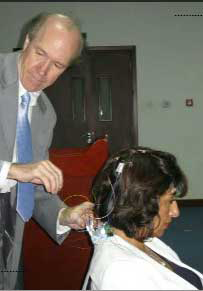 DrTravisUAE.jpg - 22 January 2010Demonstration subject is Dr Mahnaaz Imami, a Teacher of the Transcendental Meditation Programme who is also an expert in Maharishi Ayur-Veda health care and a technician in Maharishi Rejuvenation Therapy.