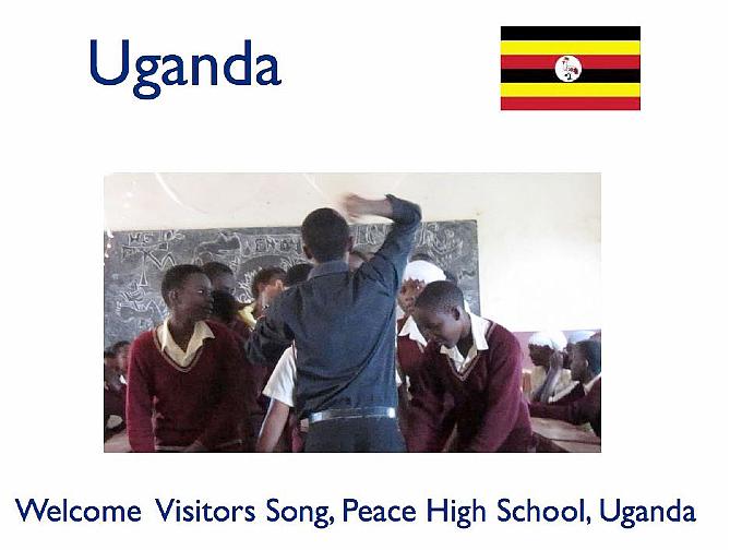 GP-2013.013.jpg - Students at Peace High School, a secondary school in Uganda where many students are practising Transcendental Meditation, perform a welcome song for visitors to the school.